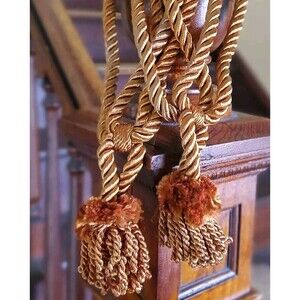 70s Pr Orange Tassel Drapery/ Curtain Tiebacks Chunky Twisted Rope Cord Vtg Glam